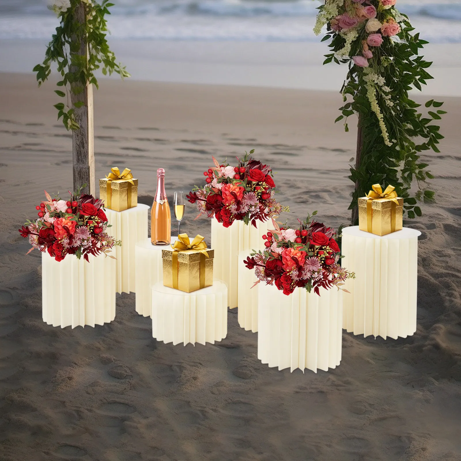 8 Pieces Foldable Paper Column Display Stands, Cylinder Wedding Flower Stands for Placing Artificial Flowers, Fresh Flowers