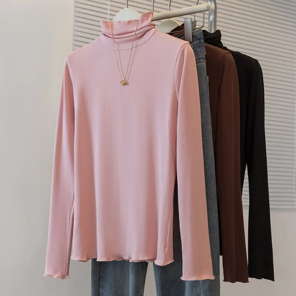 

Женские базовые шикарные футболки с длинными рукавами, топ, французская осенне-зимняя блузка больших размеров, повседневная женская одежда