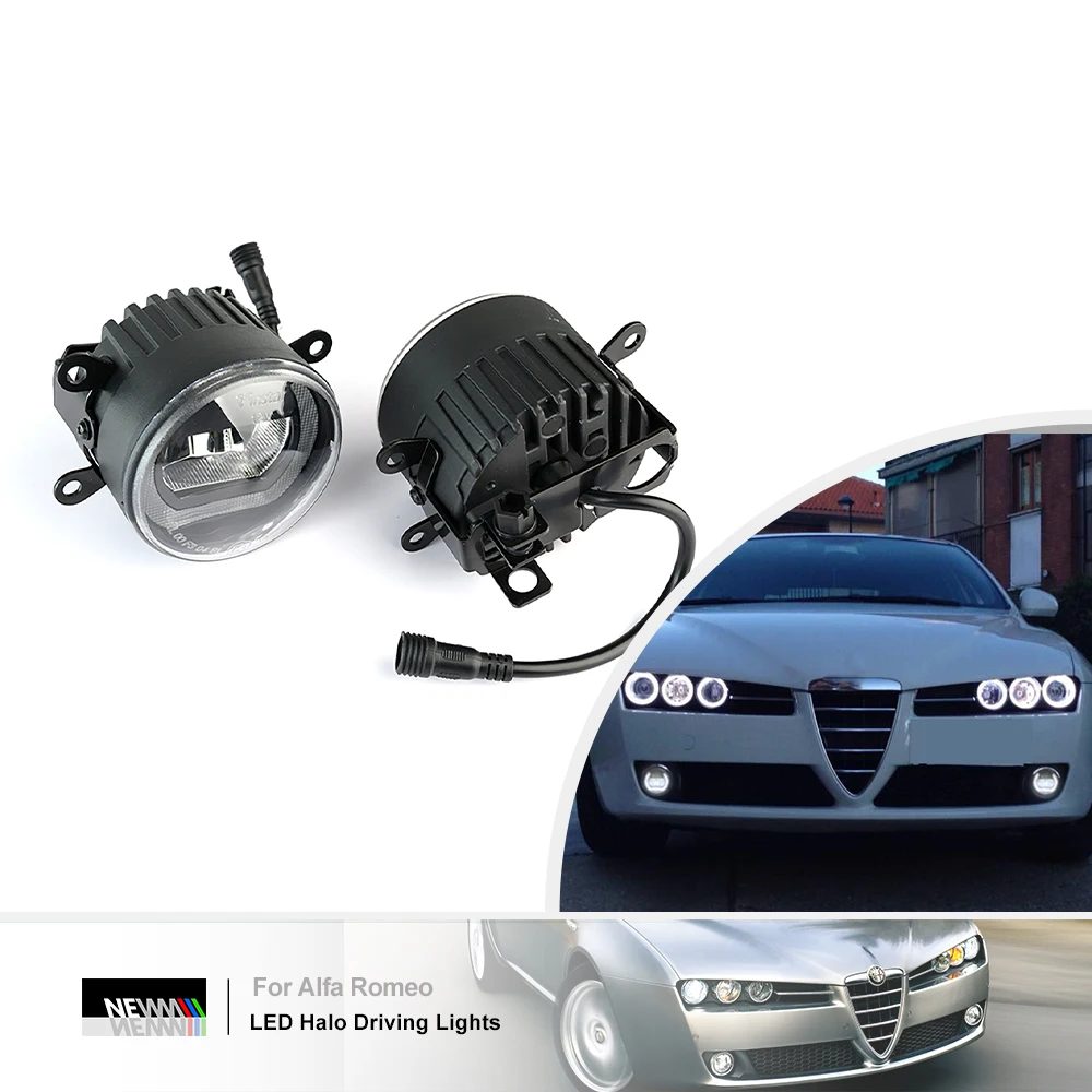 2 pezzi per Alfa Romeo 159 Brera Spider 2005-2009 LED 2in-1 luci di marcia diurna anteriori fendinebbia DRL Canbus Halo fari