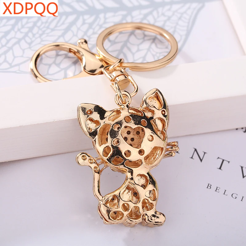 XDPQQ Fashion Jewelry Keychain Car Decoration Pendant Metal Rhinestone Female New Animal Kitten Keychain