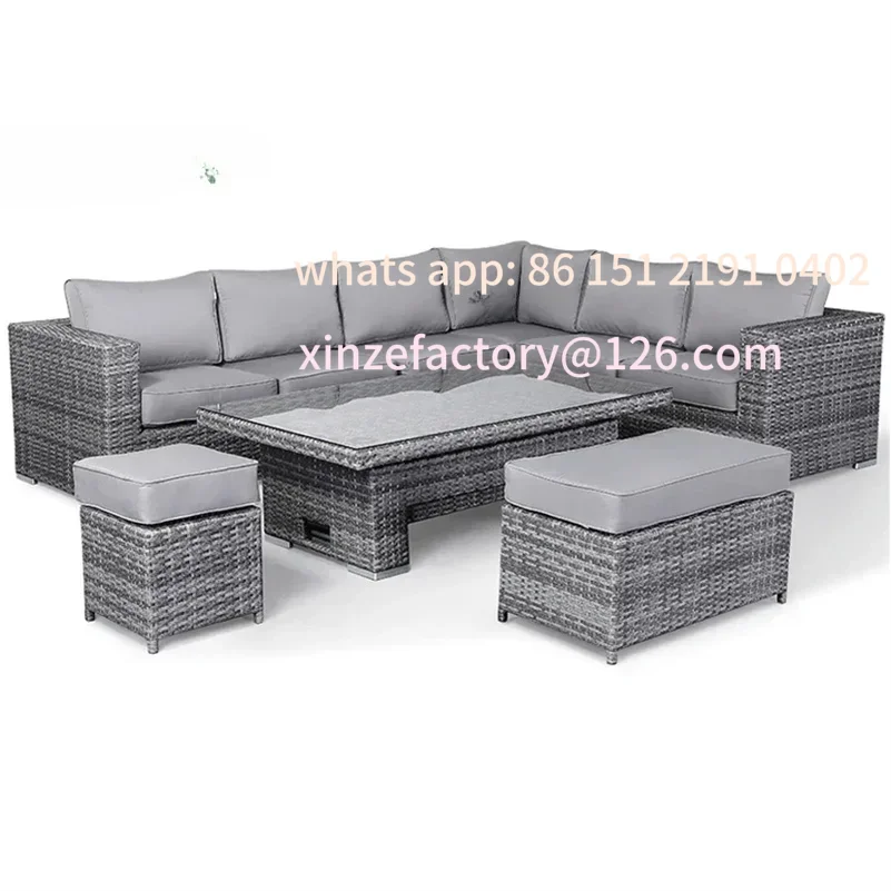 

Customizable zestaw mebli ogrodowych z metalu, aluminium, wikliny i liny, z ogniskiem, do jadalni, na patio