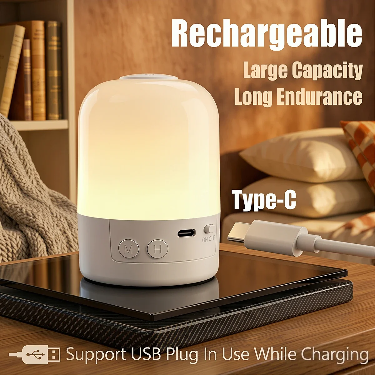 Led Night Light with Remote Control Touch Switch Table Lamp Reading Bedroom 3 Colors Dimmable Timer Digital Clock Rechargeable