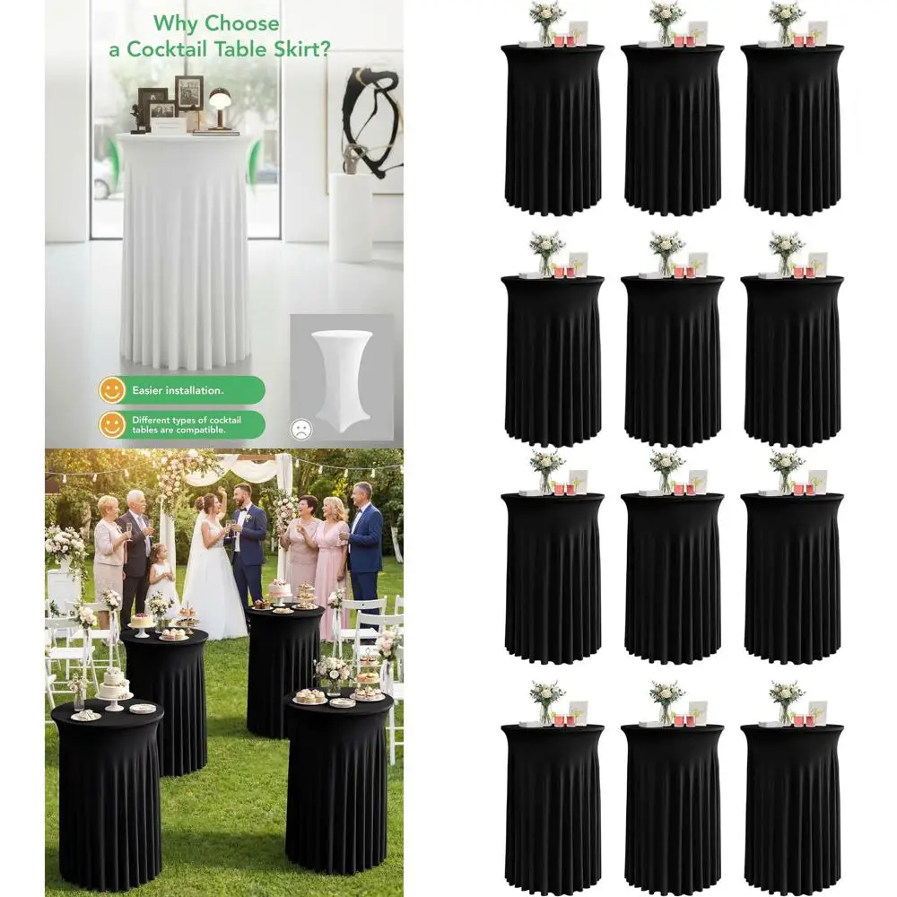 

Черные скатерти-юбки для коктейльных столов 32x43 дюйма, волнистые, высокие, 6 штук в упаковке, для вечеринок или свадеб, многоразовые