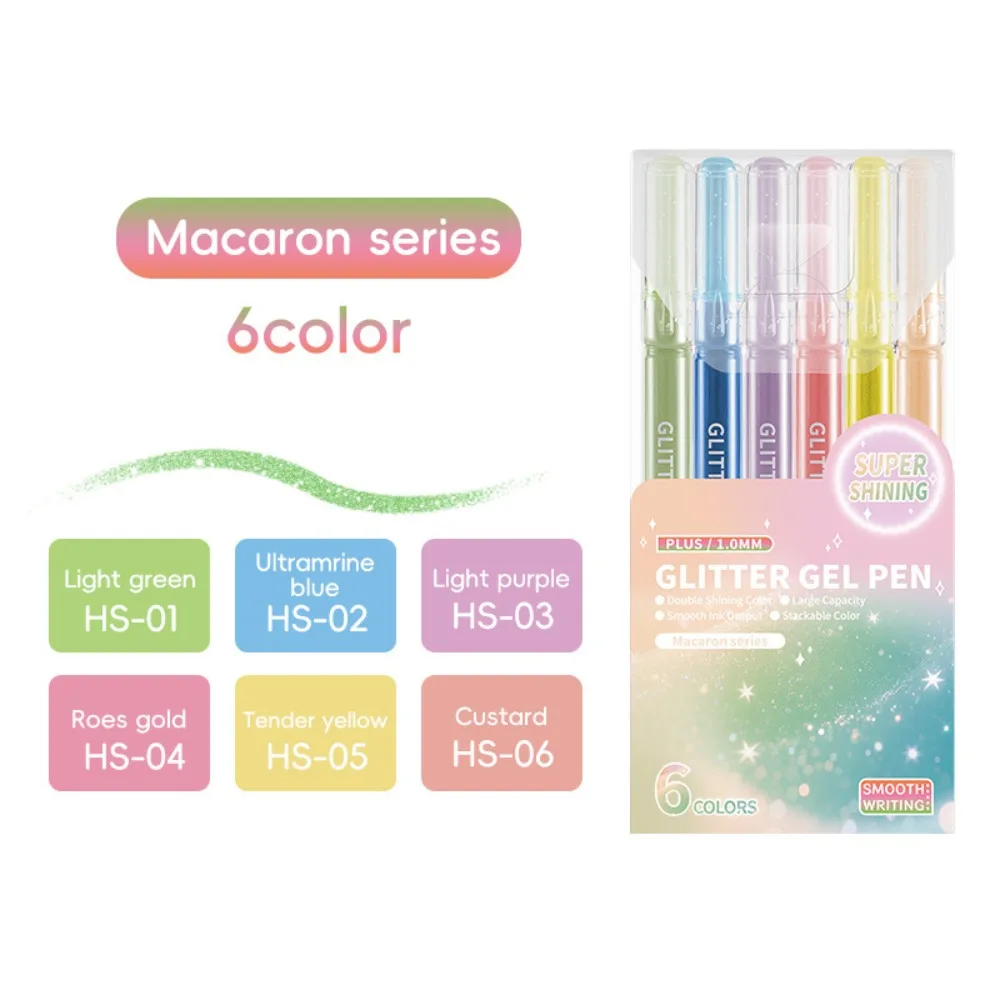 

Gifts 6 Colors Glitter Effects Gel Pen 1.0mm Painting Graffiti Handbook Pen DIY Art Markers School Office