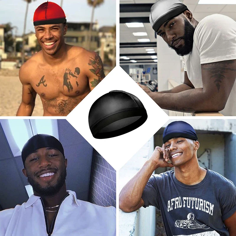 3PCS/LOT Wave Caps With Durag for Men Headwear Soft Elastic Breathable Beanie Turban Cap Headwrap Bonnet Hair Accessories