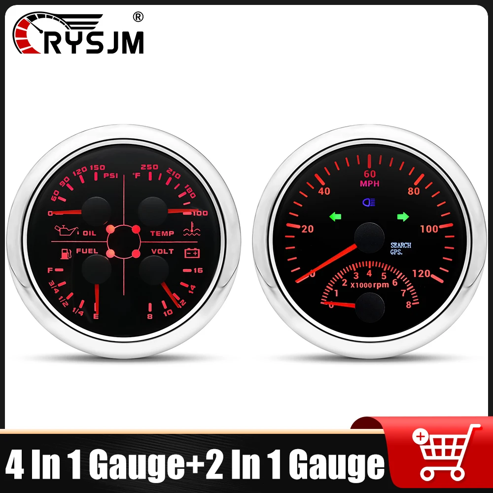 

RYSJM Waterproof Combination Table Oil Pressure Meter Water Temp Gauge Fuel Level Voltmeter Speedometer Tachometer For 12V24V
