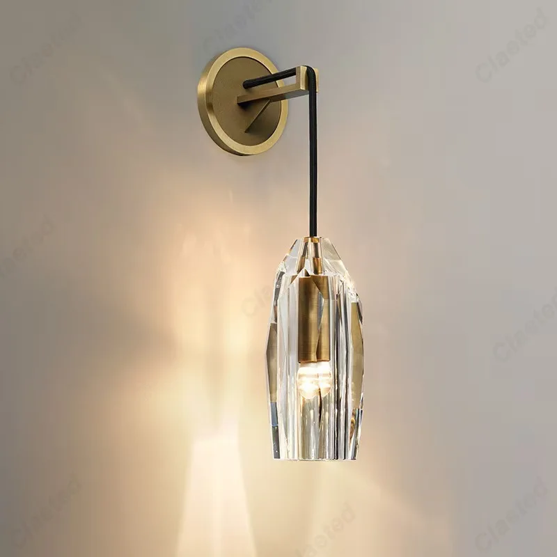 

Modern Minimalist LED Copper Crystal Wall Lamp Bedroom Bedside Lamp Living Room Dining Room Background Wall Decoration Lighting
