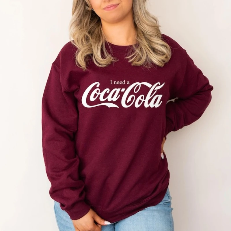 Unisex I Need A Cola Logo Autumn and Winter Sweatshirt Coke Lover Hoodie Gift for Matching Hoodies Long Sleeve Casual Pullover