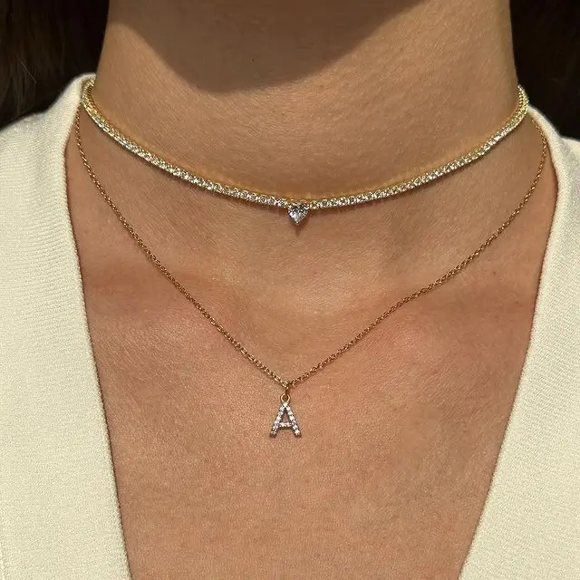 Geometric Rectangle Tear Drop Heart Oval Shaped Cubic Zirconia Thin 2MM Tennis Chain Sparking Women Girl Choker Necklace