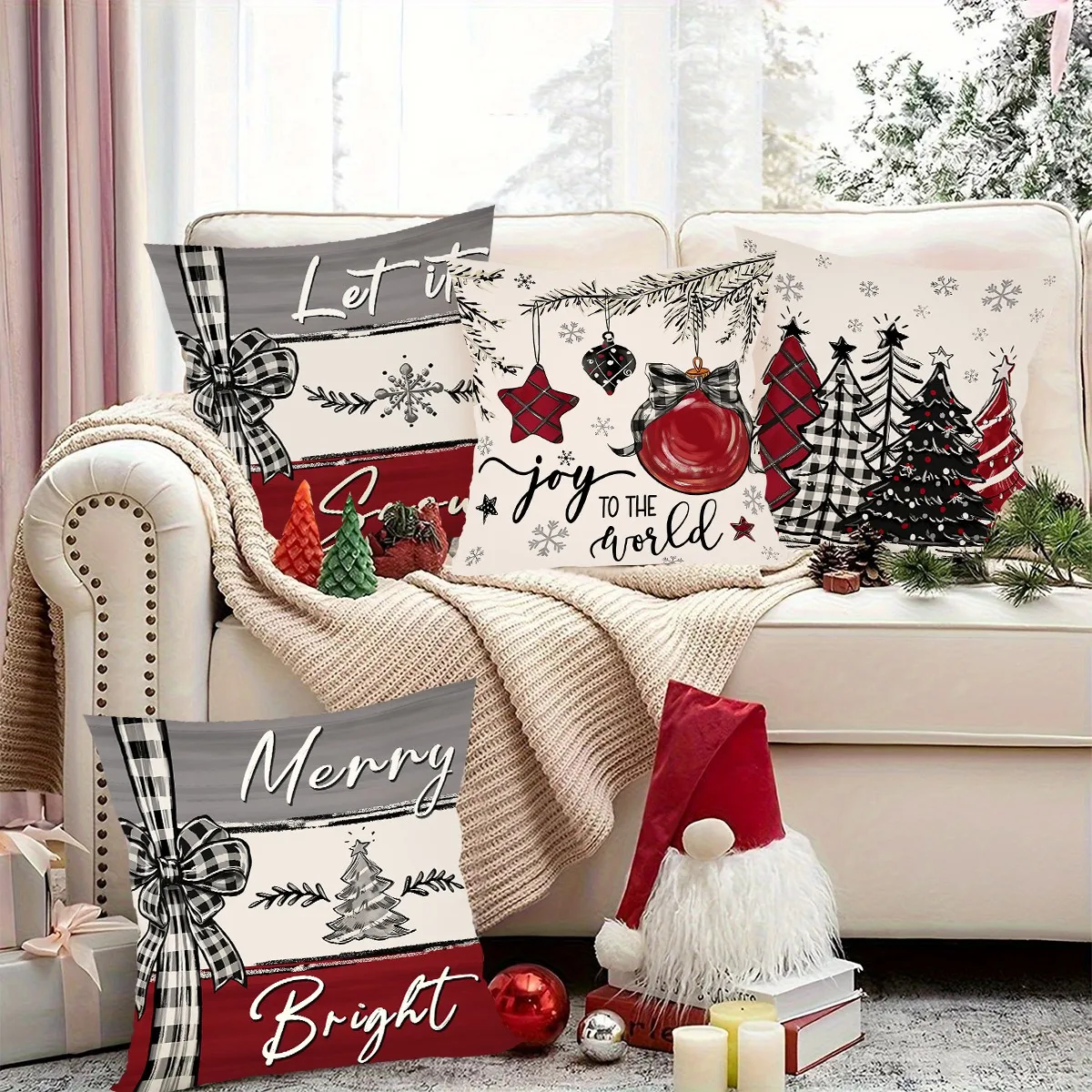4pcs Christmas Pillow Covers 45x45cm Pillowcases Navidad Xmas Throw Pillow Covers For Home Sofa Couch Christmas Decorations 2025