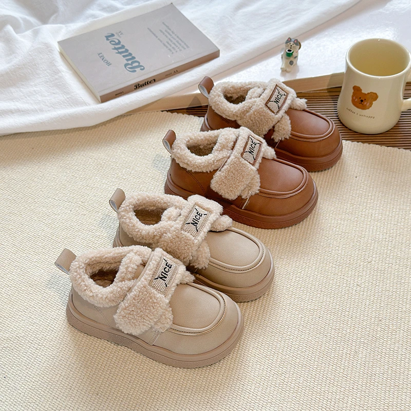 

Children Cotton Shoes 2025 Winter New Fashion Girls Lightweight Plush Non Slip Comfortable Loafers Thicken Soft Sole Warm Shoes