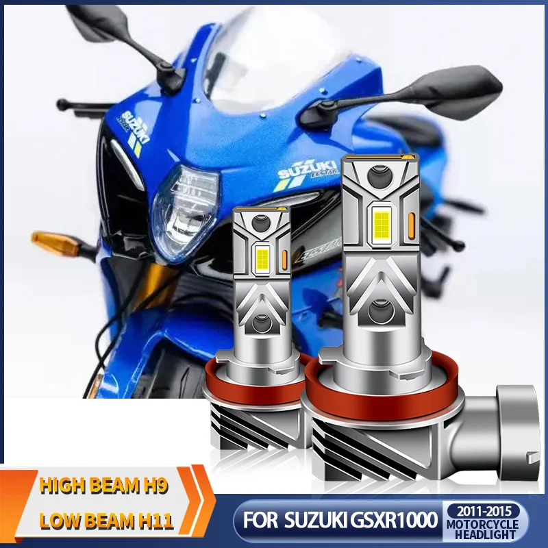 1Pcs 12V Motorcycle White H9 H11 LED High/Low Beam Headlight Bulbs 6500k CANbus For Suzuki GSXR1000 2011-2015 Accessories