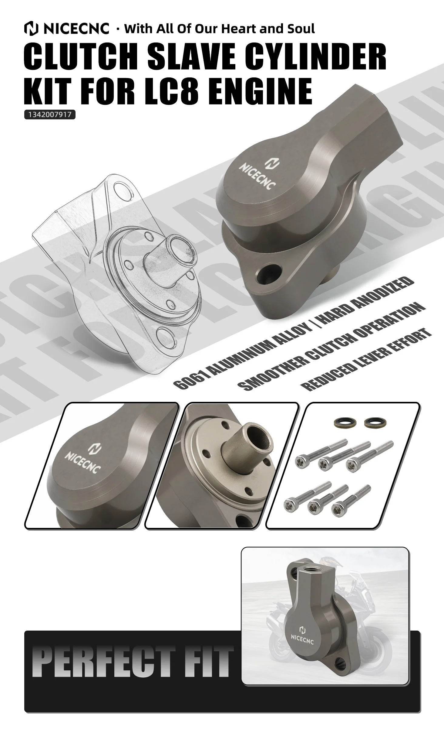 Für KTM LC8 Motoren Kupplungsnehmerzylinder-Kit 950 990 1050 1190 Adventure 1290 Super Adventure RS T Super Duke GT R/EVO – Detail 2