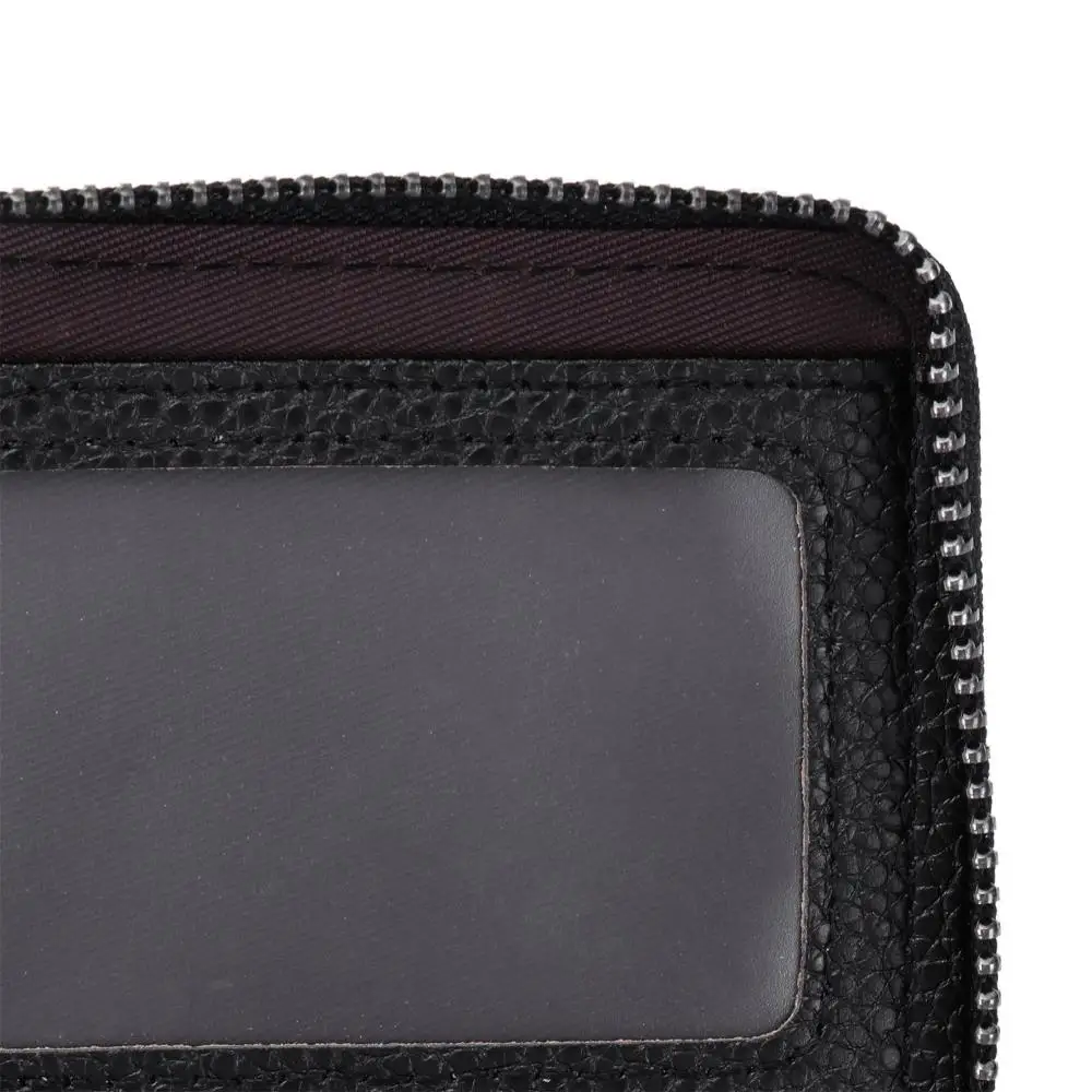 Dompet Kulit Asli Anti-RFID dengan Ritsleting, Tempat Kartu Kredit