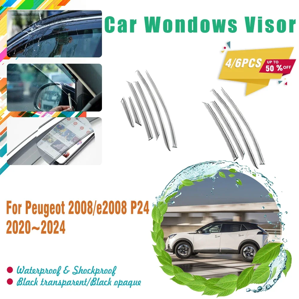 Car Window Visor For Peugeot 2008 e2008 P24 2020 2021 2022 2023 2024 Rain Guards Deflector Shade Weathershields Auto Accessories