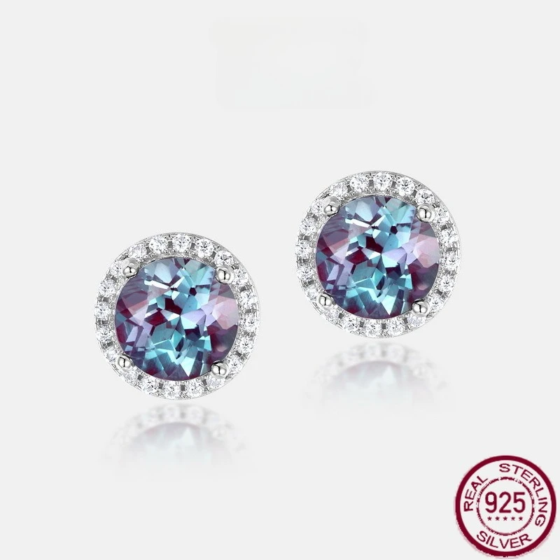 

New S925 pure silver two-color cultivated stone earrings set with cultivated colorful jewelry for wedding jewelry