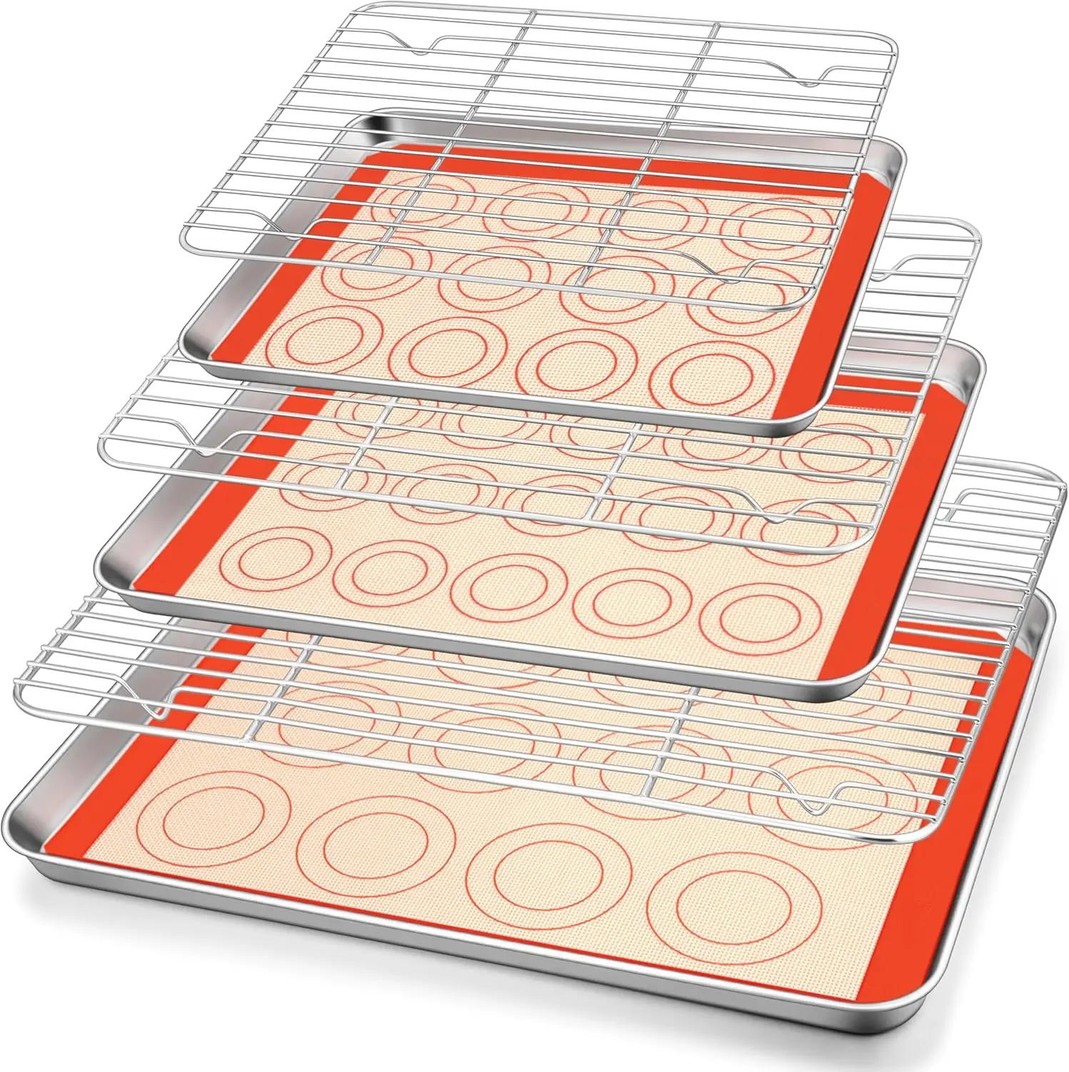 

Baking Sheet Set - Stainless Steel Baking Sheet Pan with Cooling Rack & Silicone Baking Mat, 10.5/12.5/16inch Cookies Sh