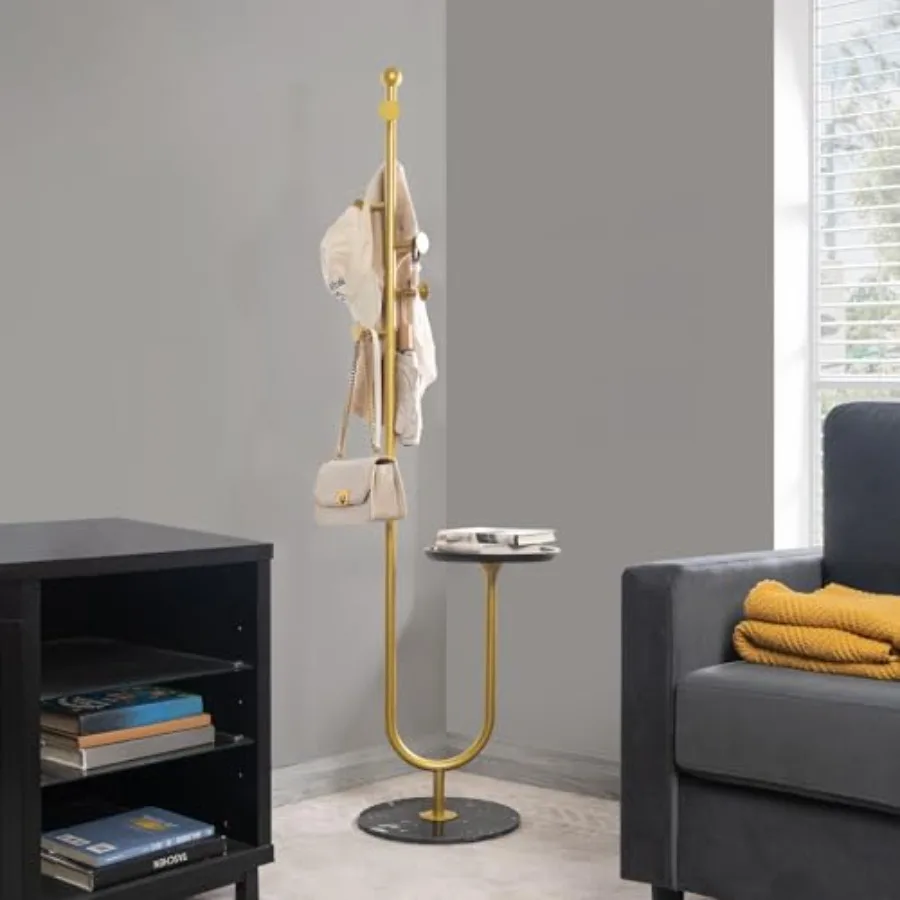 

Coat Rack Freestanding with Table and 6 Hooks Corner Coat Tree Heavy-duty Marble Base Coat Rack Stand for Bedroom Living Room O