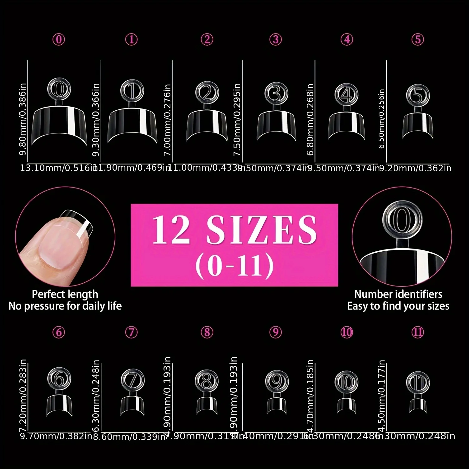 600 punte per unghie acriliche quadrate extra corte trasparenti, 12 misure in scatola, finitura lucida, aspetto naturale, per nail art e salone fai da te