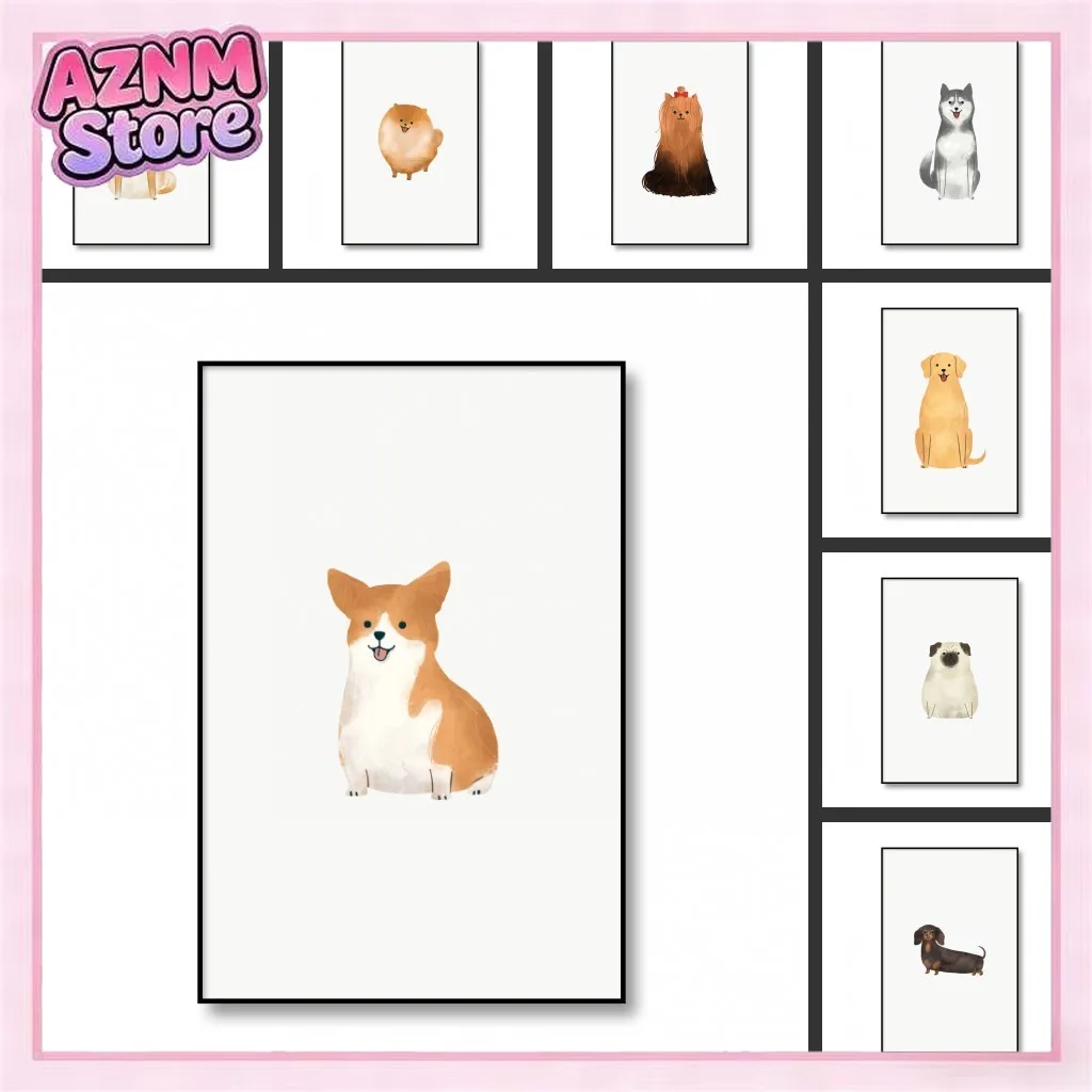 1pc frameless Minimalist Style Animal Art Poster Cute Dog Wall Art Picture Canvas Print Painting Modern Home Improvement Chil