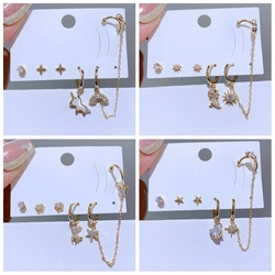 Mixed Design Small Star Animal Pendant Drop Earrings Ear Bone Cuff Gold Plated Zircon Crystals Women Jewelry