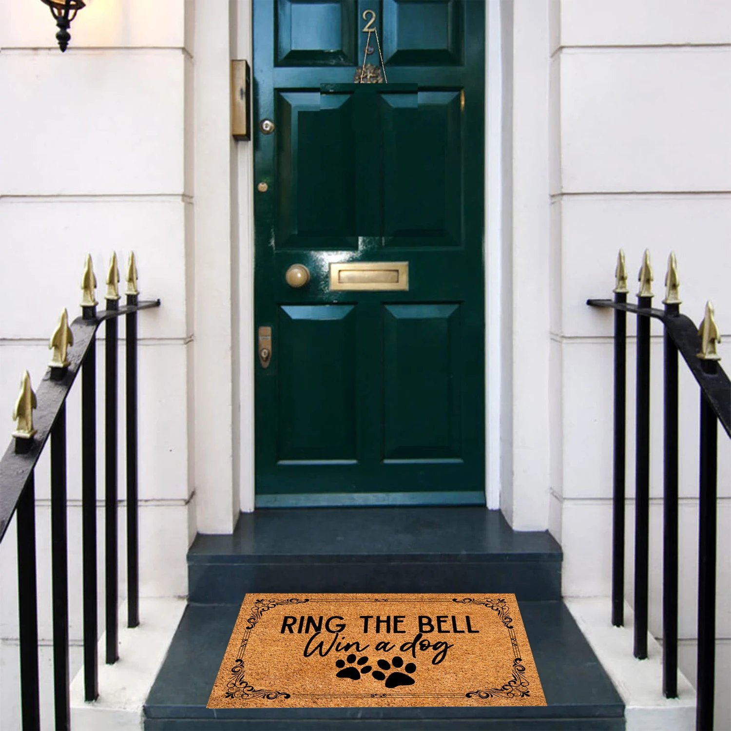 Ring The Bell Win A Dog Door Mats Rubber Backing Carpet Anti-Slip Funny Entrance Doormat Outdoor Carpet  Porch Sign Kitchen Rugs