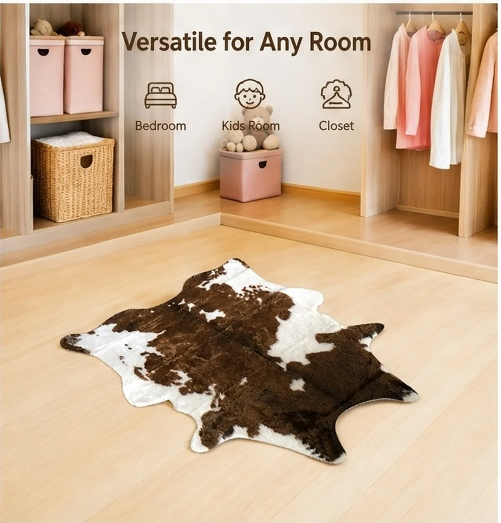 Floor Rug Artistic Cow Pattern Carpet for Living Room ornament Comfortable Cow Print Floor Rug Fluff Bedside Area Rug Floor Pad