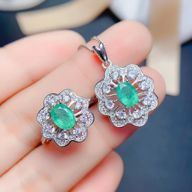 Natural Emerald jewelry sets for women rings earrings pendant silver 925  luxury gem stones 18k gold plated free shiping items