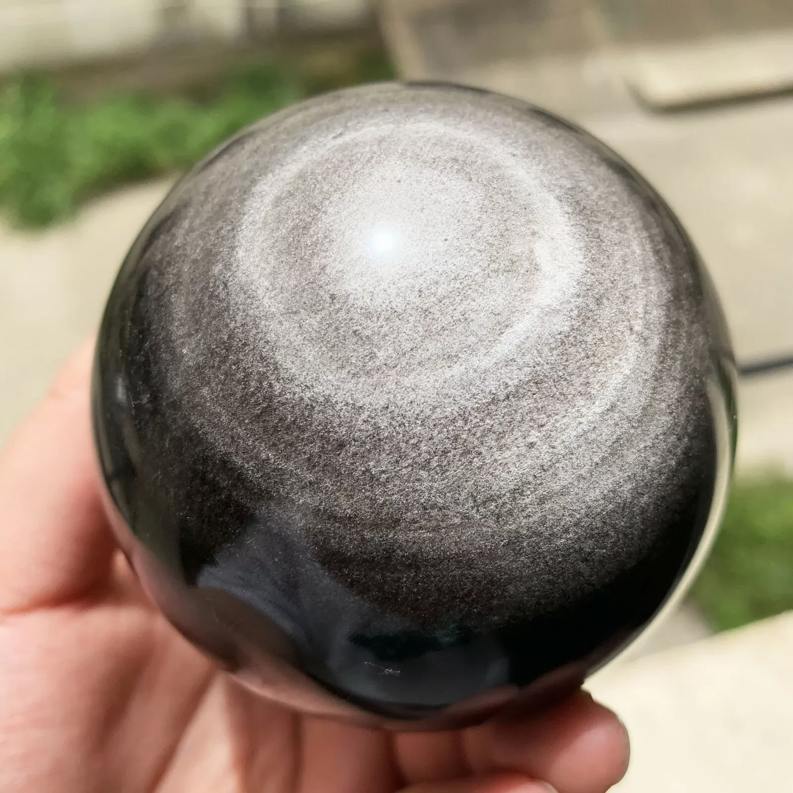 

400-500g rare silver obsidian crystal ball Polished black repair quartz ball