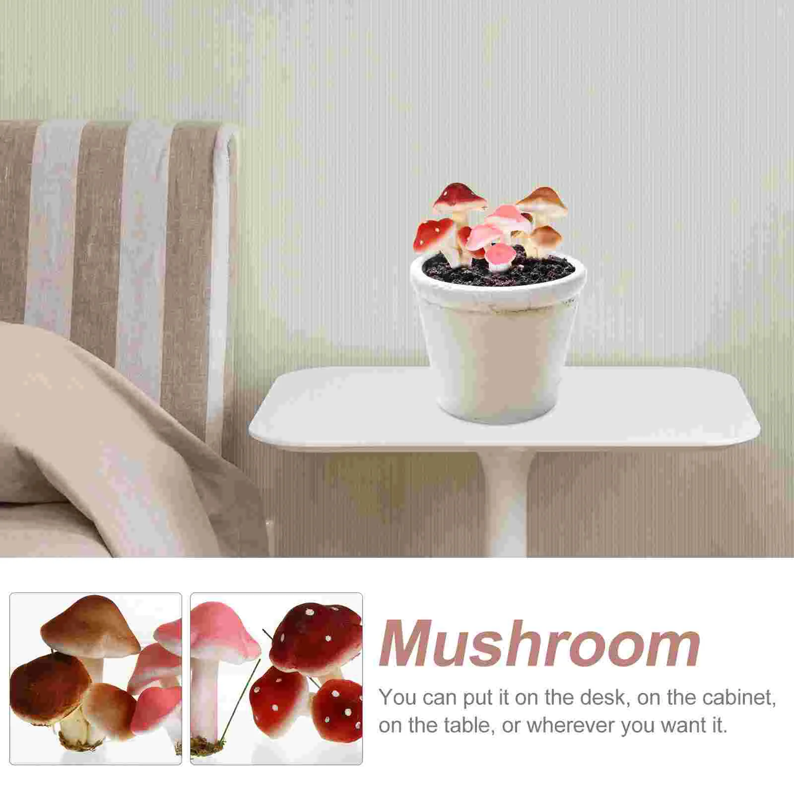 6 Pcs Party Simulated Mushroom Plants Indoor Micro Landscape Decoration Felt Iron Wire Simulation Mini