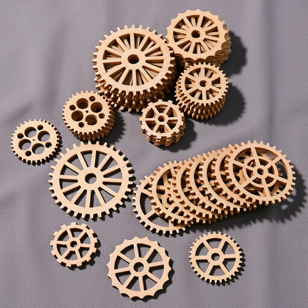 

50Pcs Wood Gear Pendant Hanging Decorative Props Natural Wooden Slices for DIY Crafts Home Bedroom Mural Wall Art Christmas