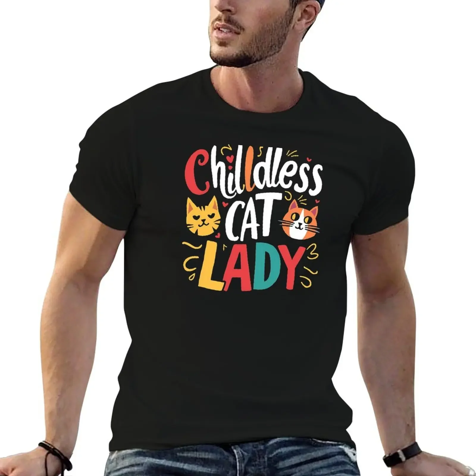 Funny Childless Cat Lady T-Shirt quick drying vintage graphic tee Men's cotton t-shirt