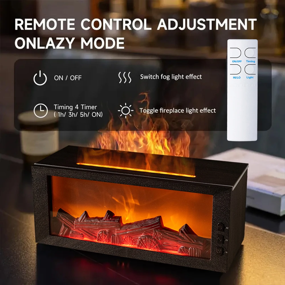 300ml Fireplace Aroma Diffuser Creative Flame Humidifier Auto-Off Protection with Remote and Realistic Fireplace Night Light