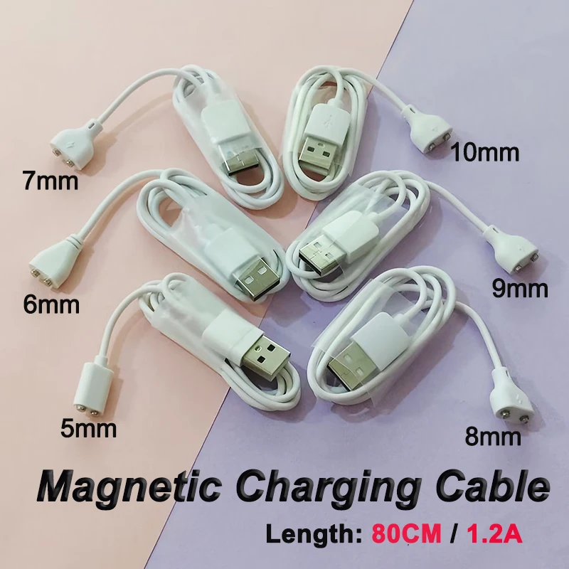 Magnetic Charging Cable 2P Center Space 5/6/7/8/9/10mm Magnet Suction USB Charger  Cable for Smart Watch Smart Device 1.2A 80CM