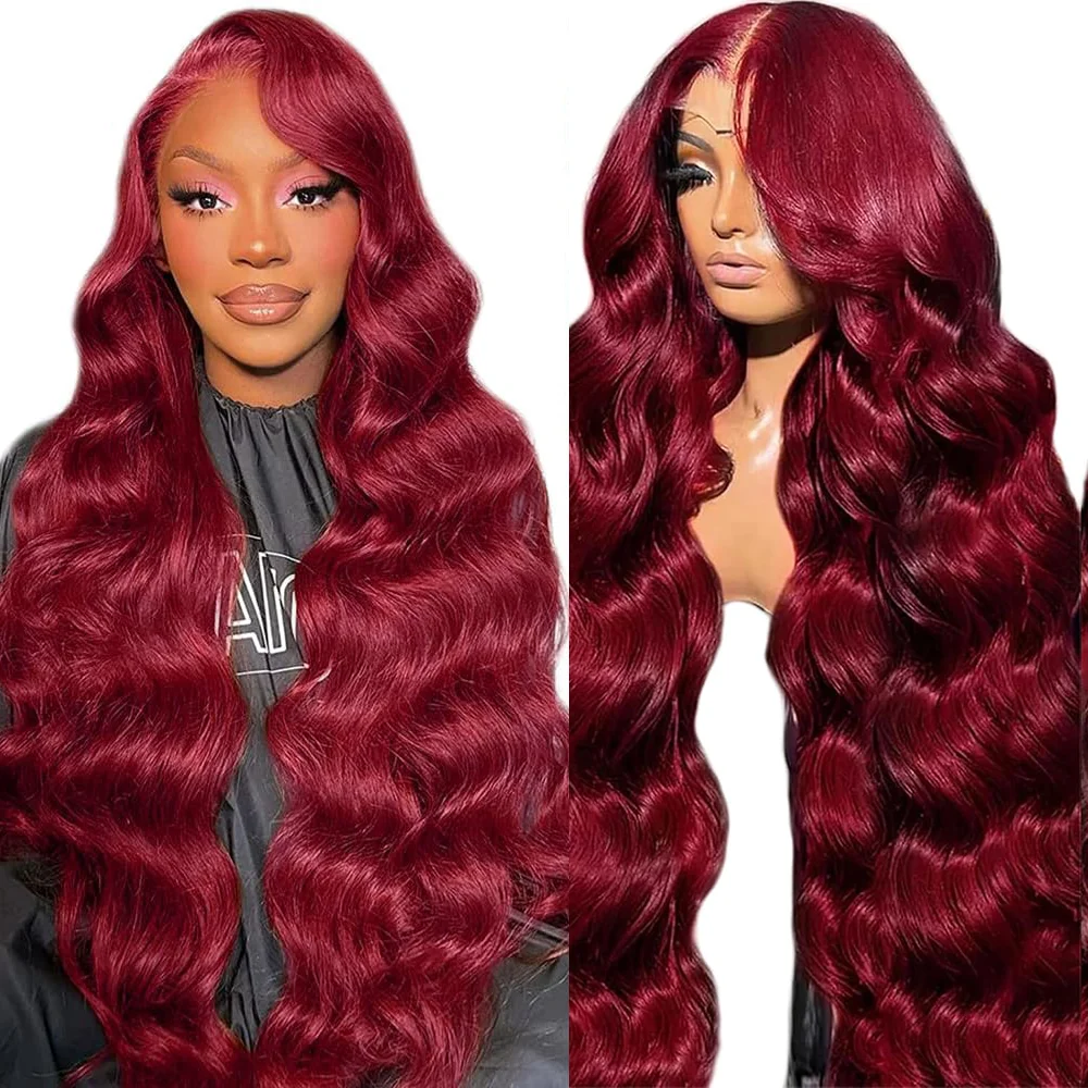 200 Density Burgundy 13x6 HD Lace Frontal Wig 99j Body Wave Human Hair Brazilian Human Hair 30 36 Inch Lace Front Human Hair