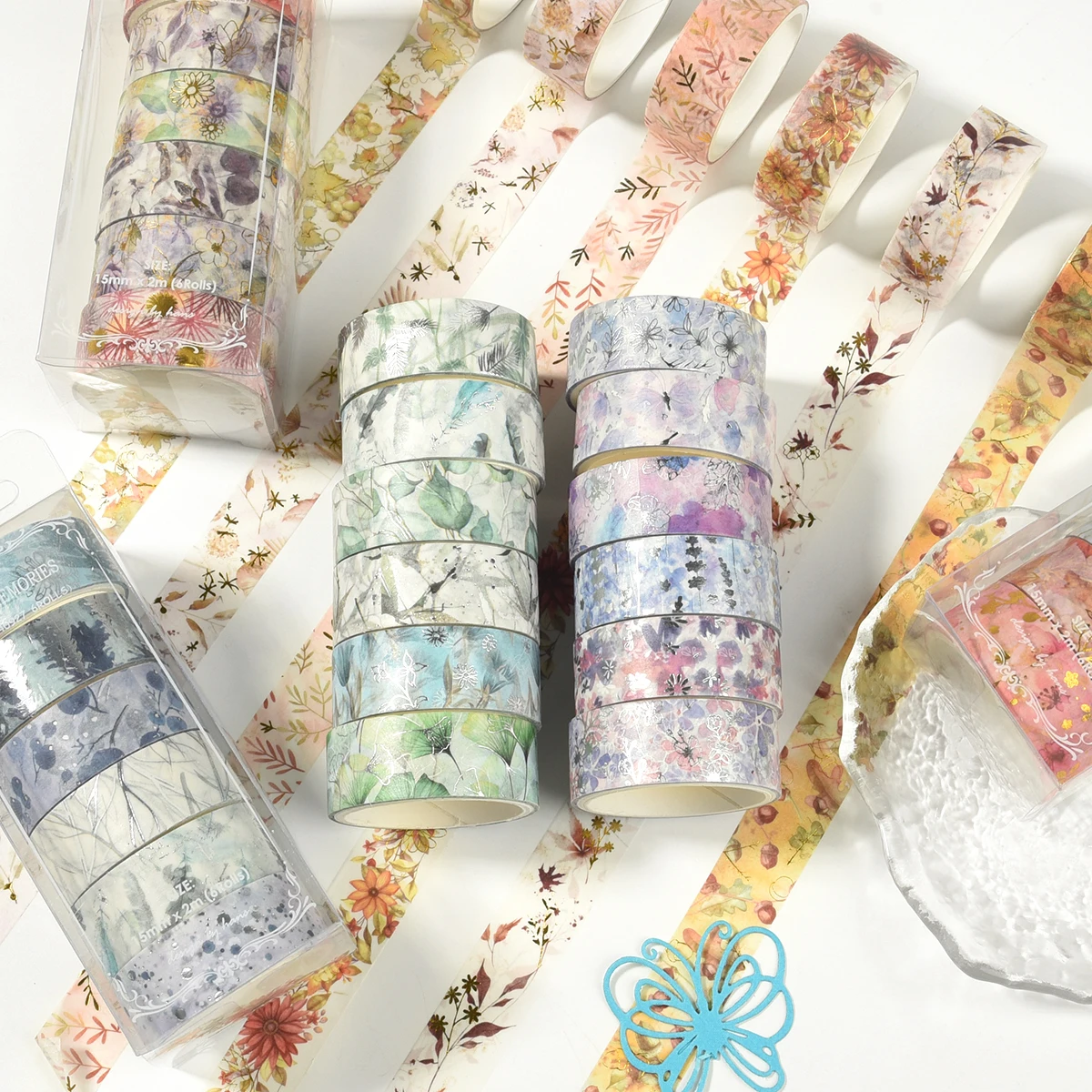 6rolls/Box Gold Foil Washi Tape Adhesive Paper Tape For Creative Journaling Scrapbooking Supplies Masking Tape Decorative Tape image 2