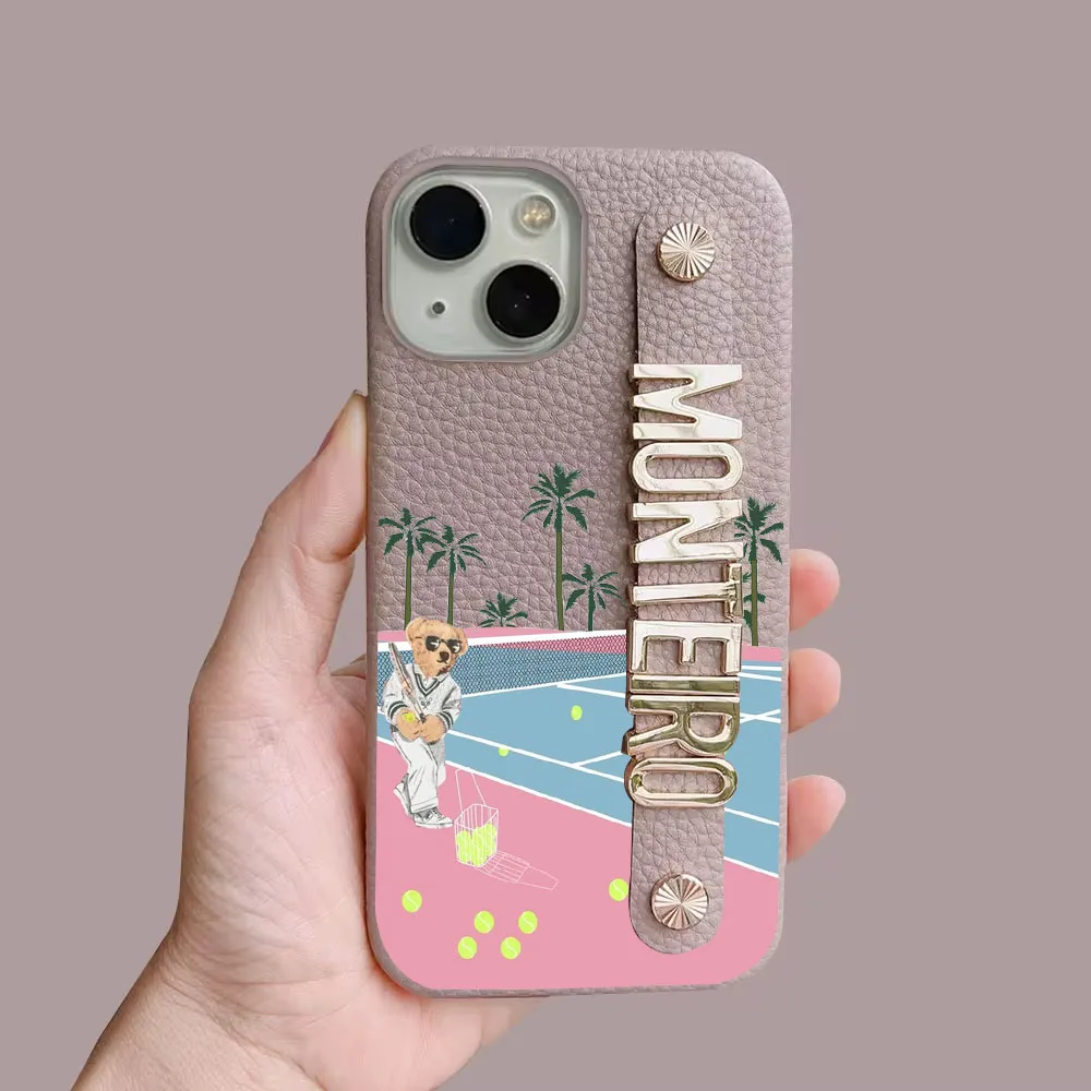 Personalized Customized Metal Name Letter Leather Case For Iphone 15 pro max 14 13 Pro Max 12 16 11 kafr letters Luxury Covers