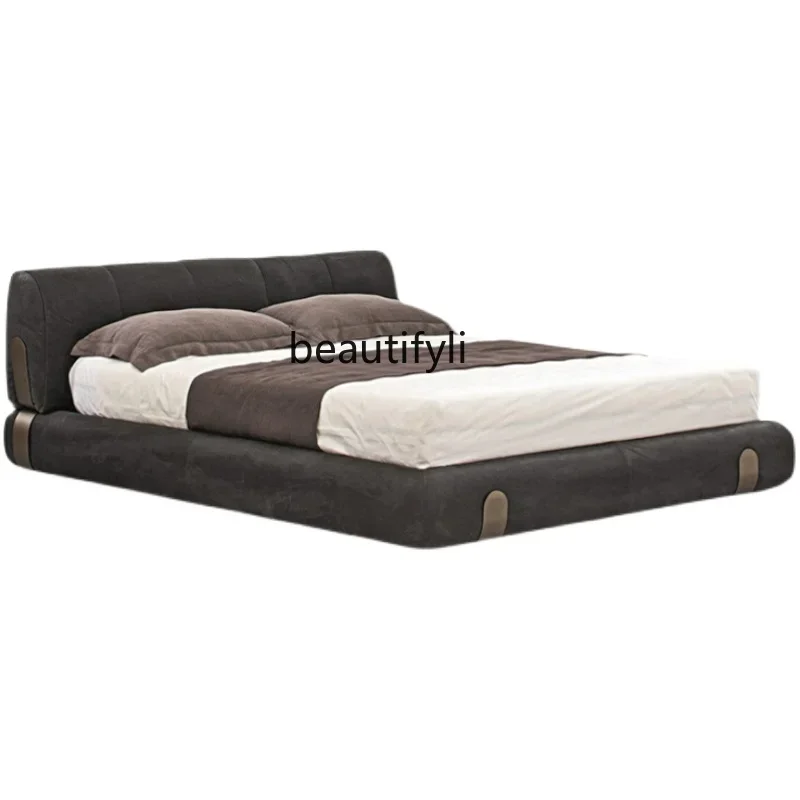 

x11Italian Style Light Luxury Fabric Bed Modern Minimalist Designer Style Double 1.8 M Bed in Master Bedroom Frosted Fabric Bed