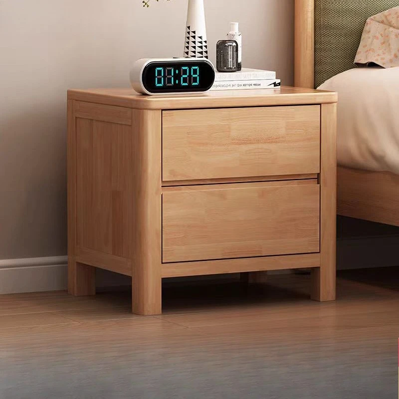 

All solid wood bedside table Modern simple rubber wood drawer with lock storage Mini bedside table