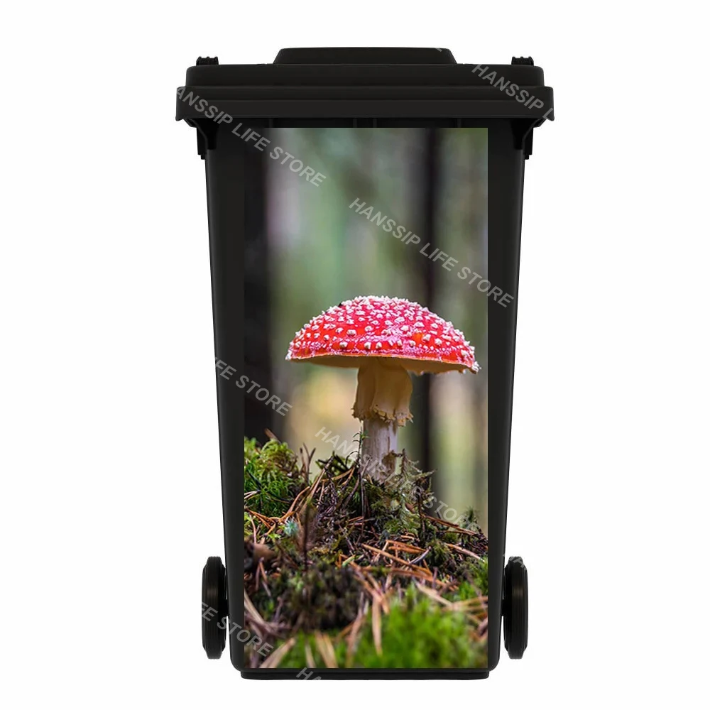 Natural Landscape Flowers Trash Can Poster Waterproof Marine Life Fish Mural Outdoor Wheeled Garbage Bin Sticker Decals