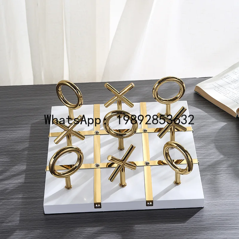 Metal Handicraft Ornaments 3D Chess Golden Chessboard Geometric Decorative Sculpture Decorative Figurines Home Decoration