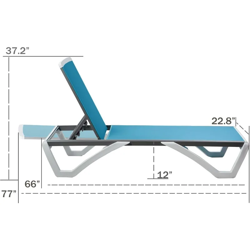كرسي صالة - أرجل مسطحة بالكامل من الألومنيوم والراتنج، كرسي قابل للتعديل للاستلقاء في الهواء الطلق لحمامات الشمس والشاطئ