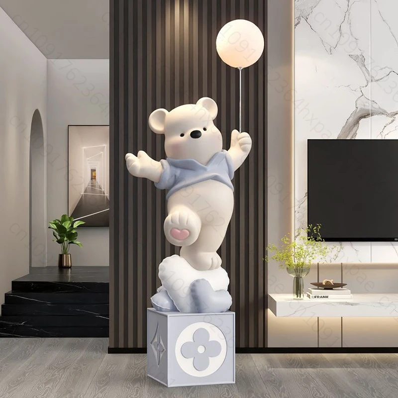 Luxury Resin Standing Ornaments Cartoon Bear Figurine Large Floor Sculpture for Living Room Entryway Home Décor Floor Statue