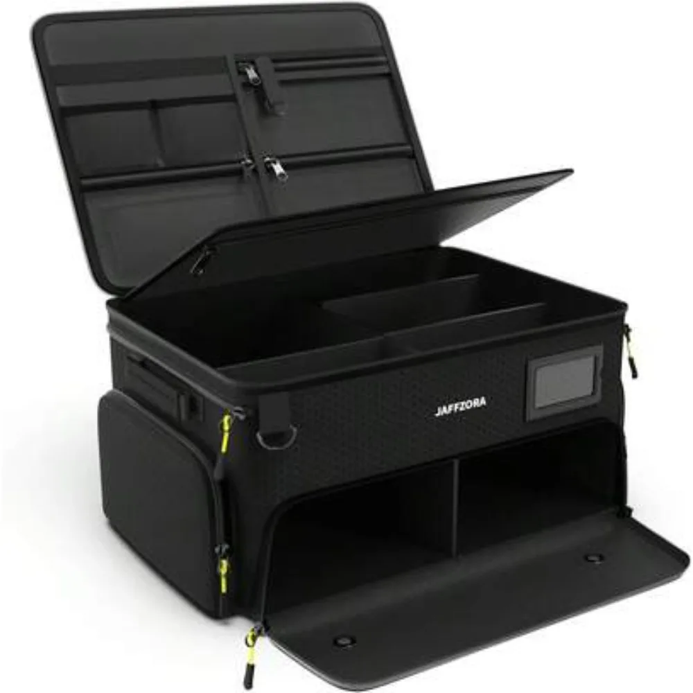 4 Layer Golf Trunk Organizer for Men Women, Waterproof Car Golf Locker Storage Bag with Ventilated Shoe Compartment Holds 2 Pairs, Large Capacity for Golf Gear Clubs Balls Tees Accessories, Durable Heavy Duty Travel Bag, Black