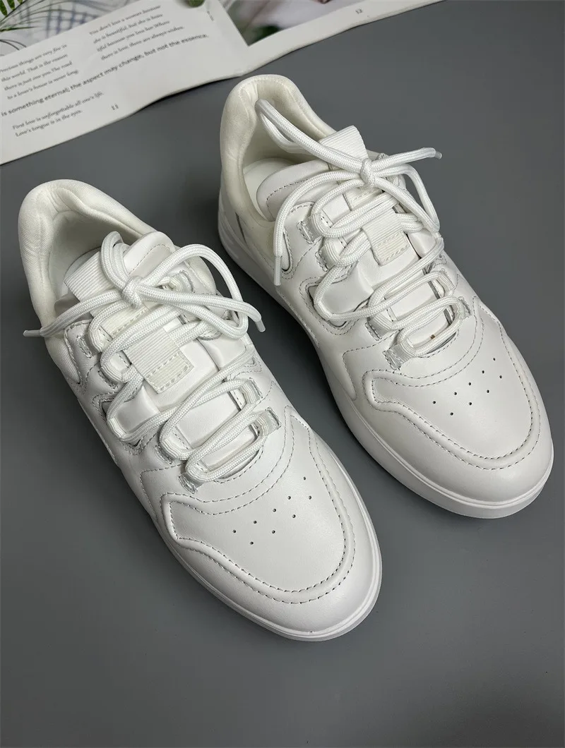 Jenny&Dave 2024 Solid  Shoes Women Sneakers Women Retro Thick Soled Leather Sports Shoes Women Fashion Causal