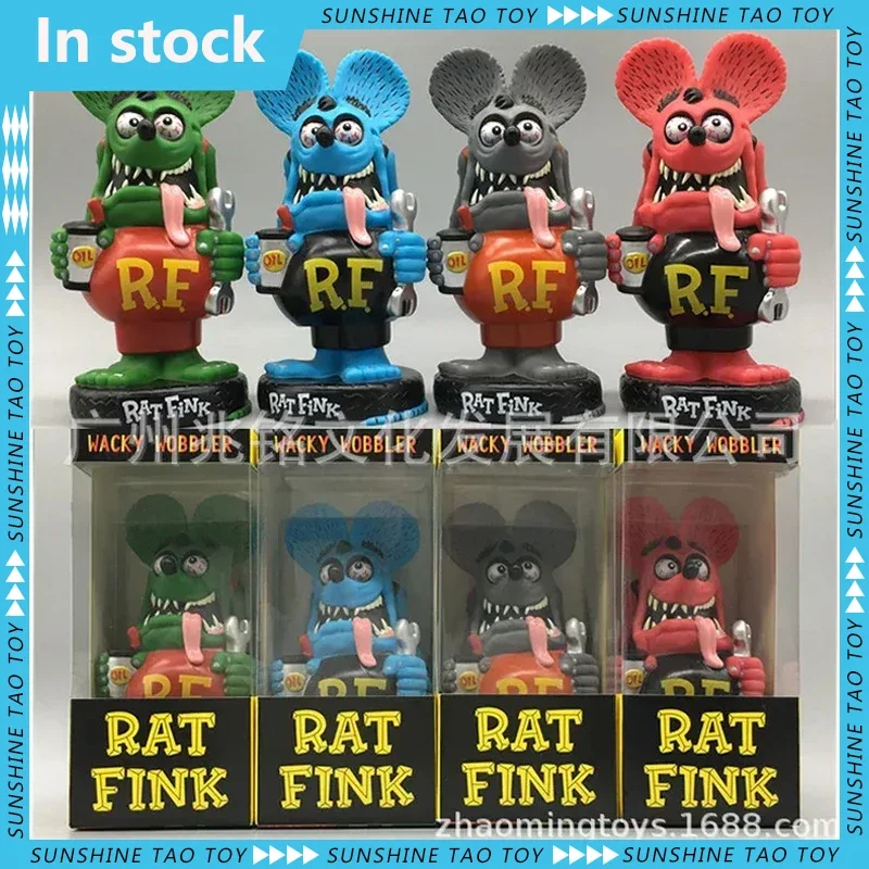 Trend Toy Rat Fink Car Repairer Car Shake Head Doll Locomotive Culture Symbol Old School 17cm Pvc Anime Figure Car Ornament