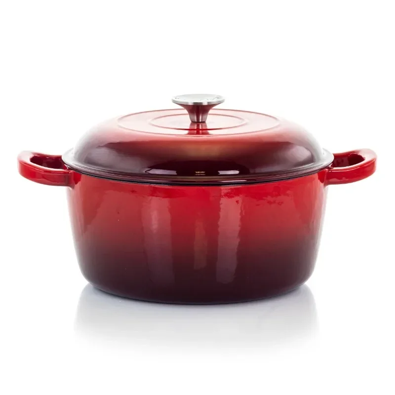 

5 Quarts Round Enameled Cast Iron Casserole with Lid in Red