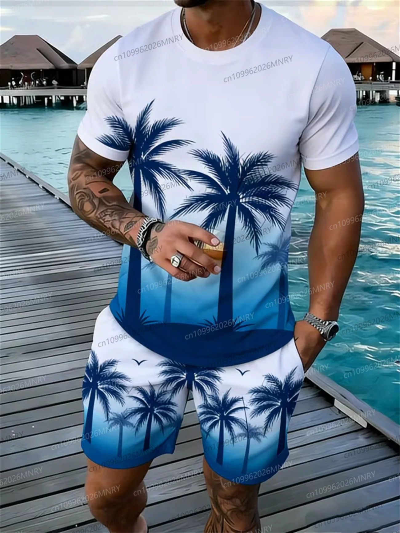 

Tracksuit men Coconut Tree T-shirt Sets Hawaii Style Tee Shorts Outfits Summer Vacation Two-piece Sets Hot Sell Men's Clothing