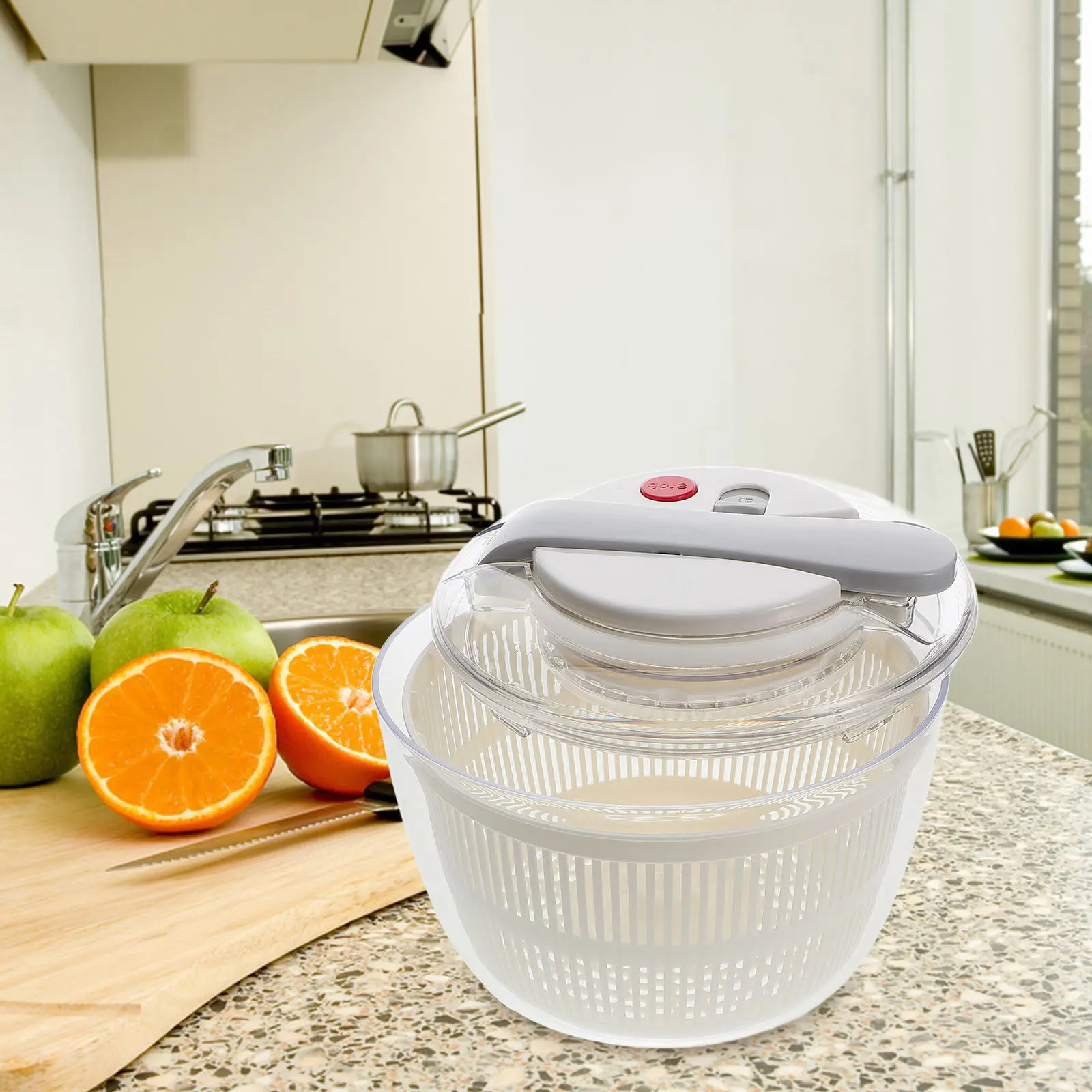

Manual Press Salad Spinner Fruit Vegetable Dehydrator Drainer White Kitchen Vegetable Drain Basket Lettuce Spinner Kitchen