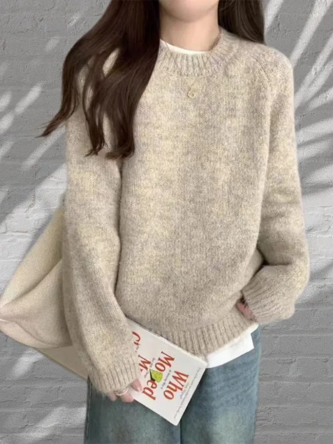 

Women's Round Ne Long Sve Knitted Sweater Loose Fit Comfortable Autumn Winter Casual Color Sweater